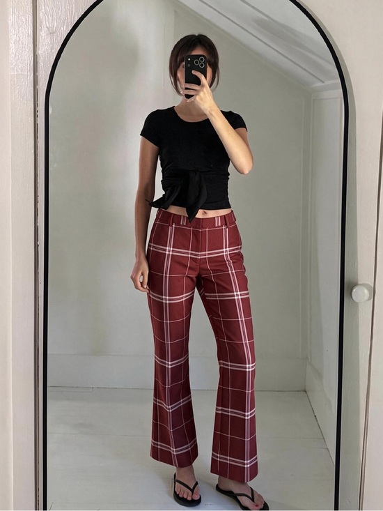 Moschino Pants - Moschino 80’s Dish Cloth wool red Plaid Women’s cropped Leg Pants